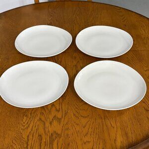 4 West Elm Organic Rim White Porcelain Dinner Plates Wave Curve Modern Minimalis